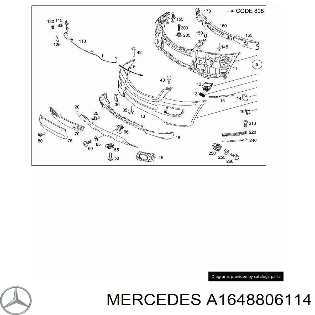 A1648806114 Mercedes Кронштейн крепления бампера переднего правый