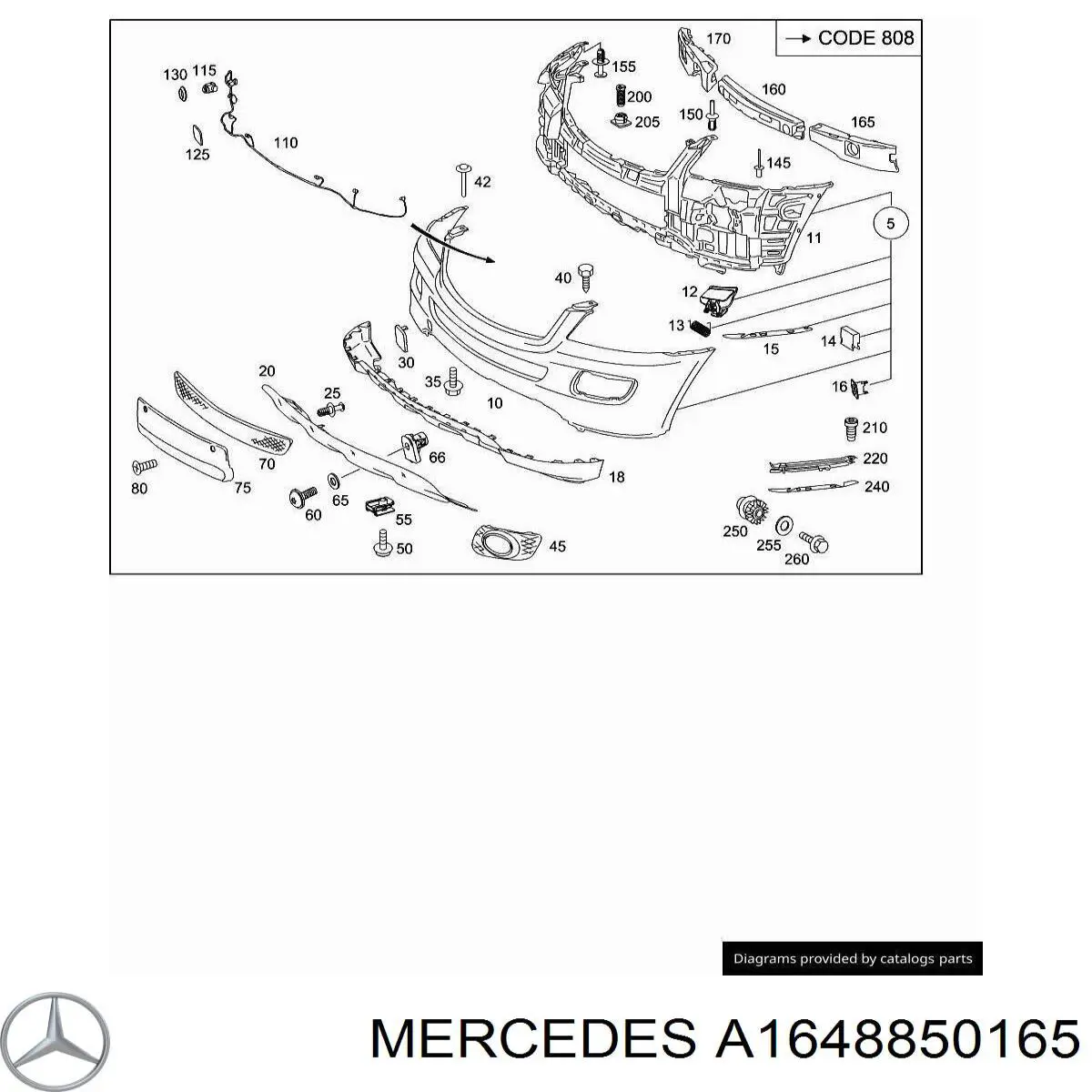 Бампер передний, внутренняя часть на Mercedes ML/GLE (W164)