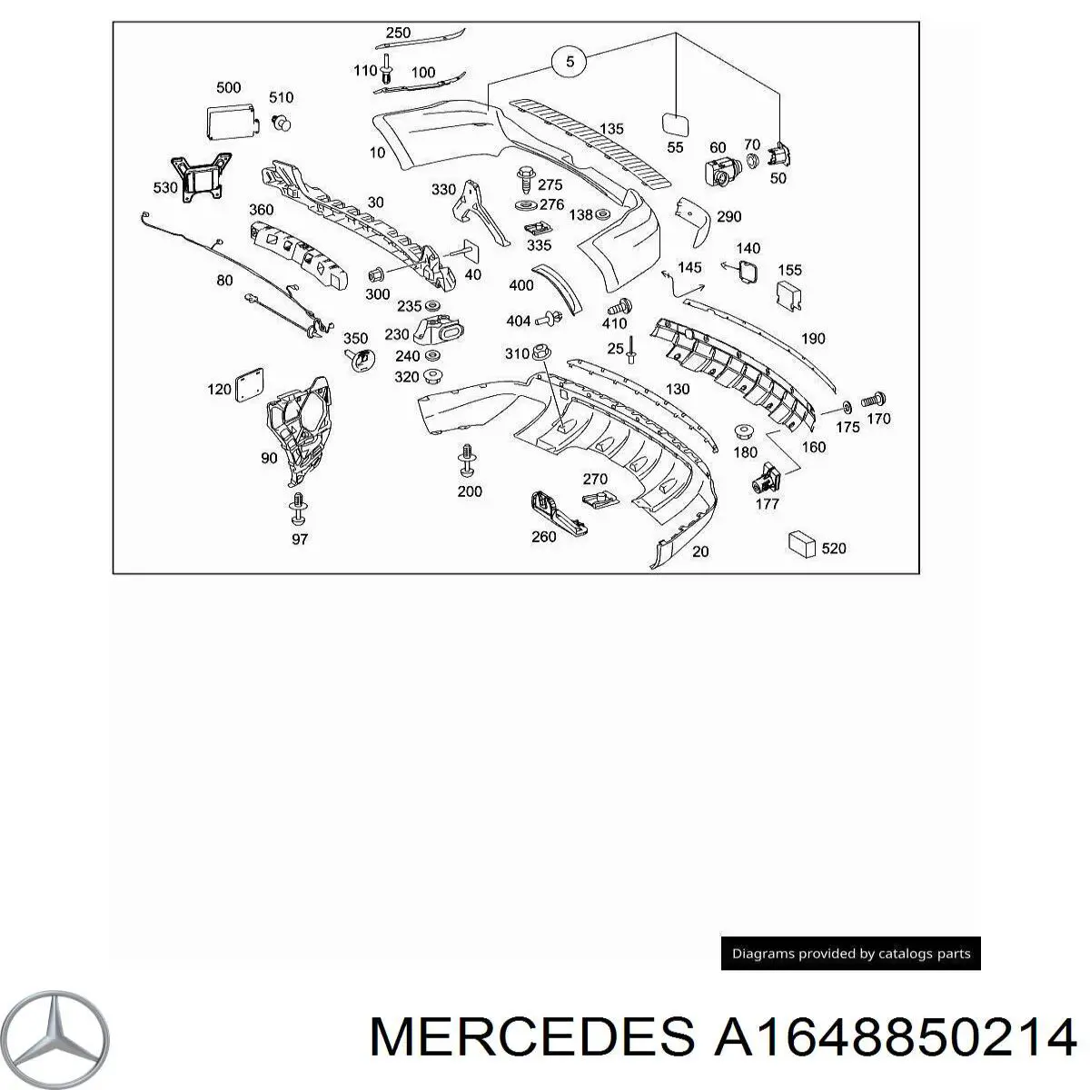 Купить A1648850214 Mercedes Правый кронштейн крепления бампера заднего
