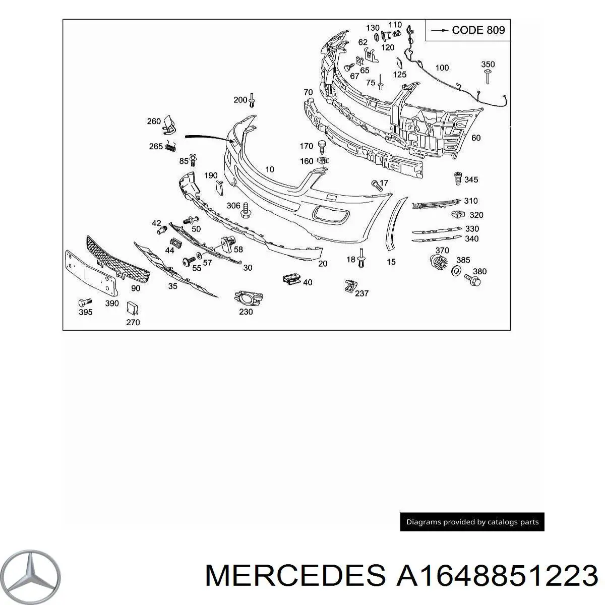 1648851223 Mercedes заглушка (решетка противотуманных фар бампера переднего правая)