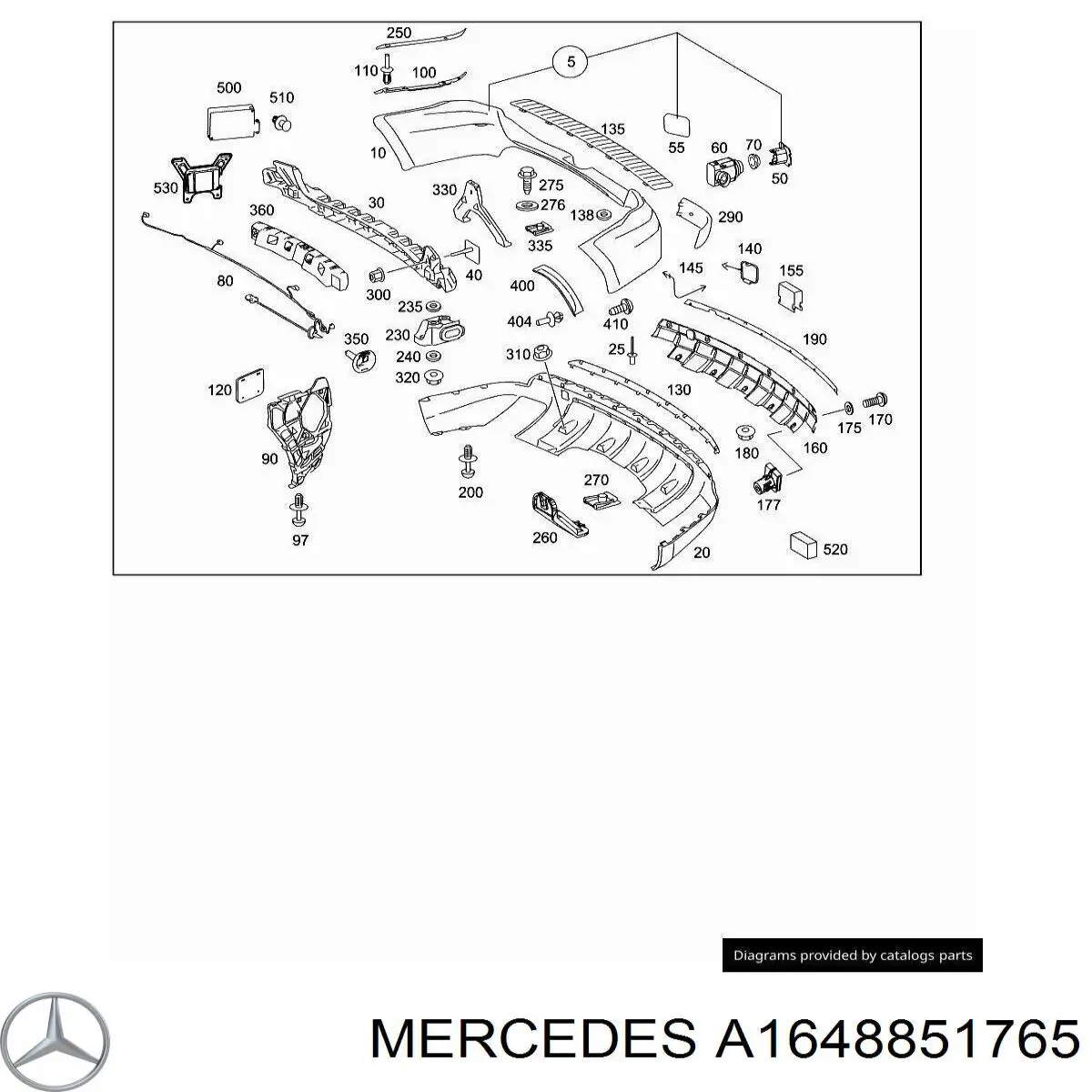 Кронштейн бампера заднего, центральный на Mercedes ML/GLE (W164)