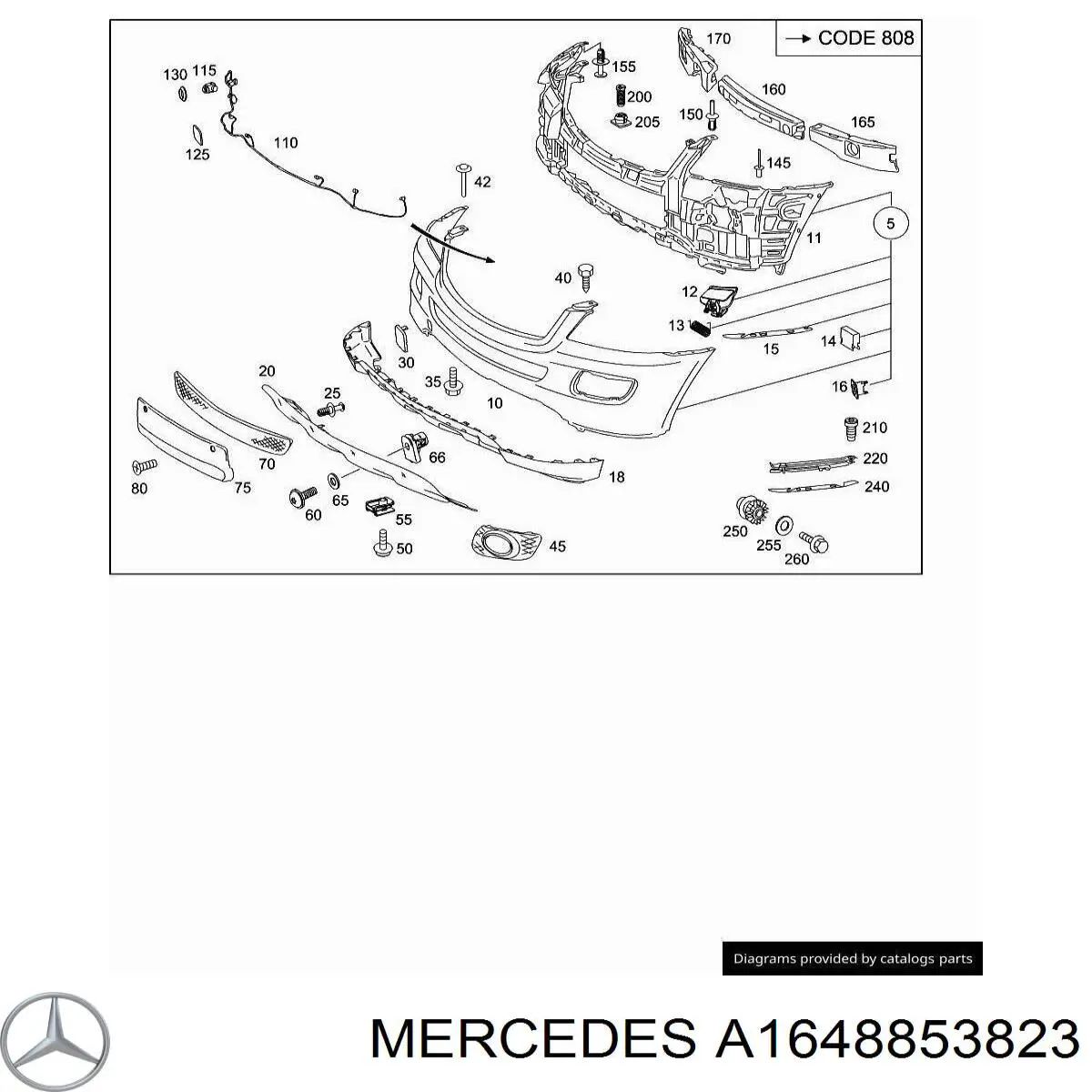 A1648853823 Mercedes заглушка (решетка противотуманных фар бампера переднего правая)