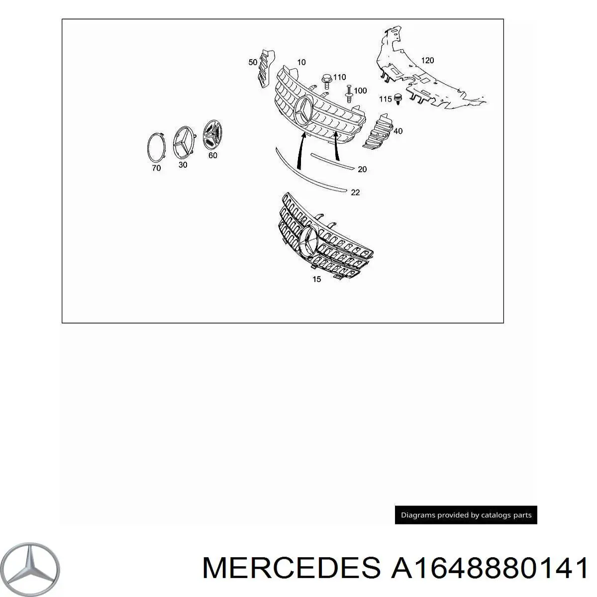 1648880141 Mercedes решетка радиатора левая