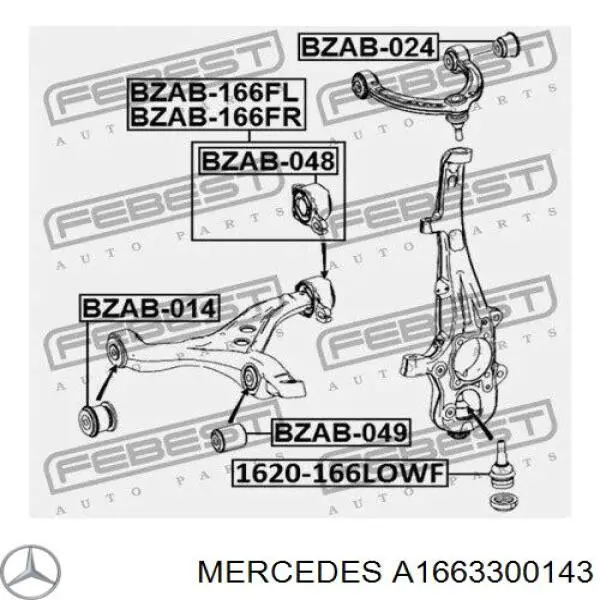 A1663300143 Mercedes bloco silencioso dianteiro do braço oscilante inferior