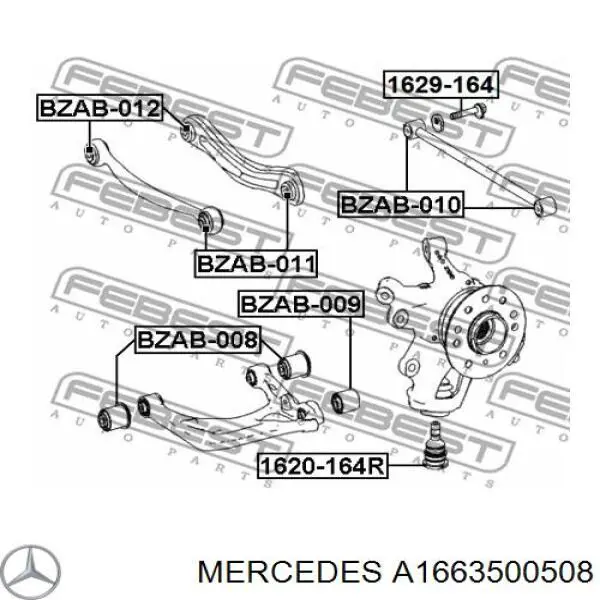 Pino moente (extremidade do eixo) traseiro direito para Mercedes ML/GLE (C292)