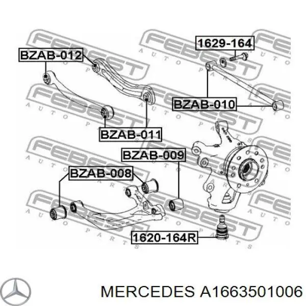 A1663501006 Mercedes braço oscilante inferior direito de suspensão traseira