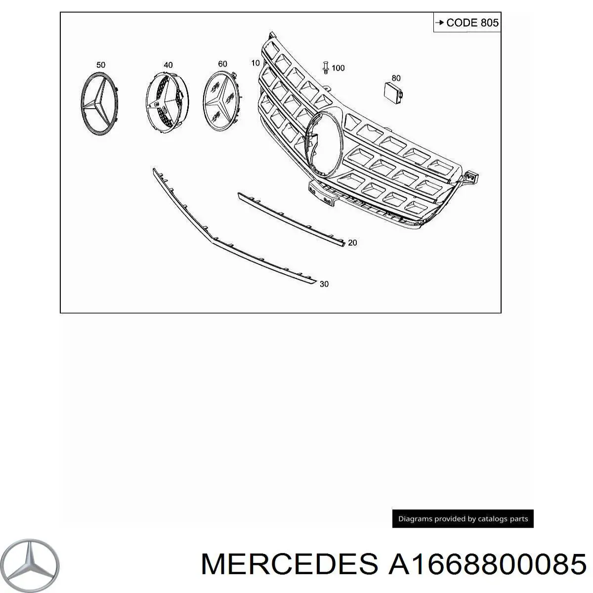 A1668800085 Mercedes решетка радиатора