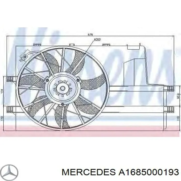 A1685000193 Mercedes difusor do radiador de esfriamento, montado com motor e roda de aletas