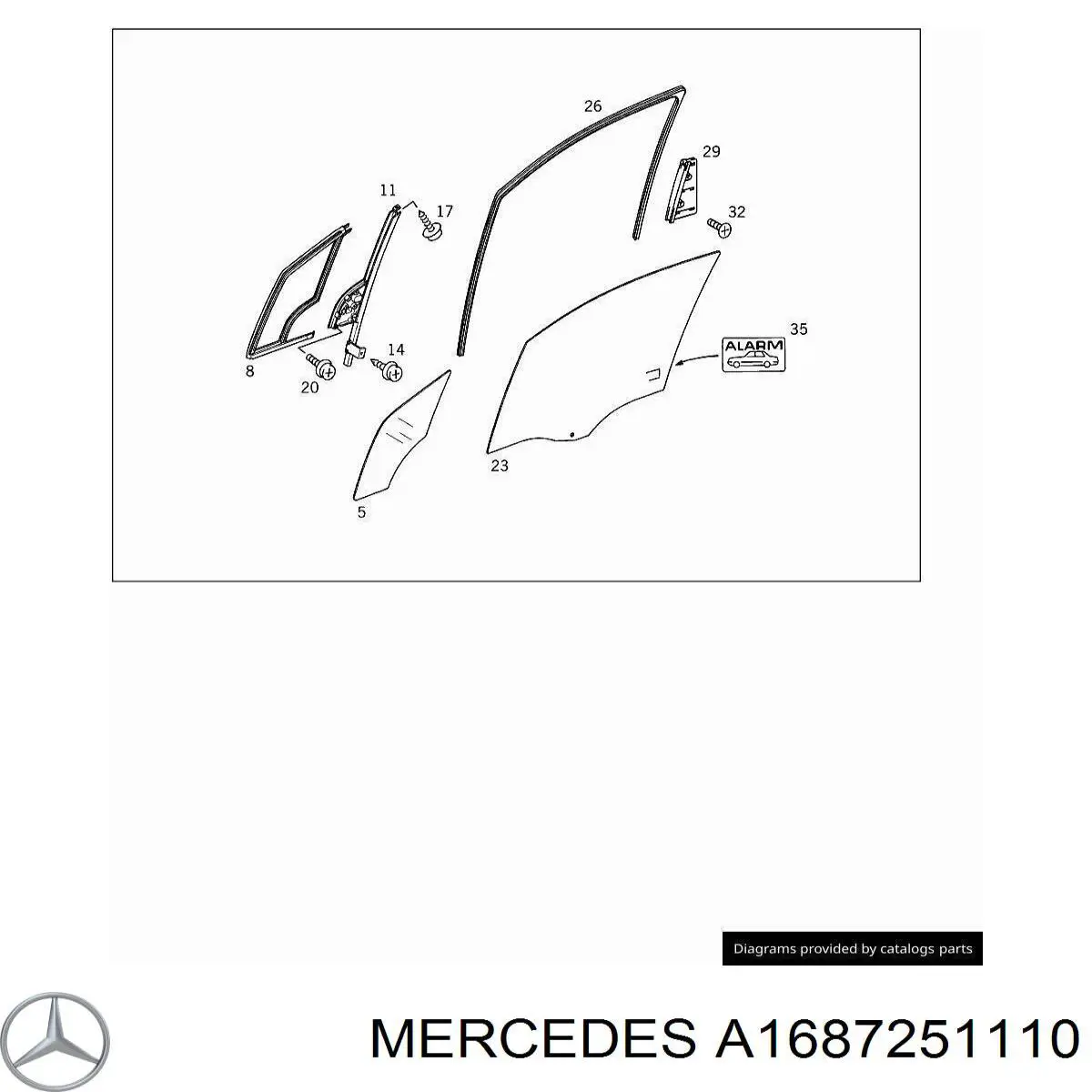 Купить 1687251110 Mercedes Стекло передней двери, левой