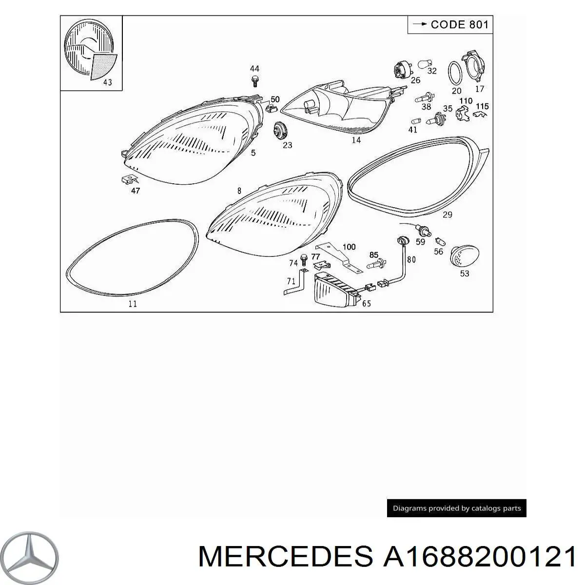 Повторитель поворота на крыле A1688200121 Mercedes