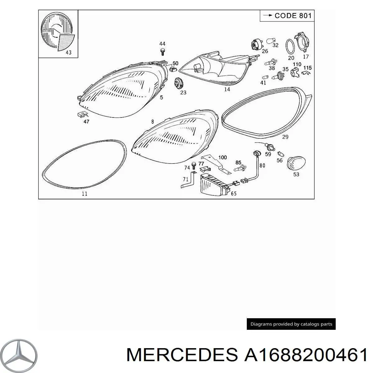 Фара правая 1688200461 Mercedes