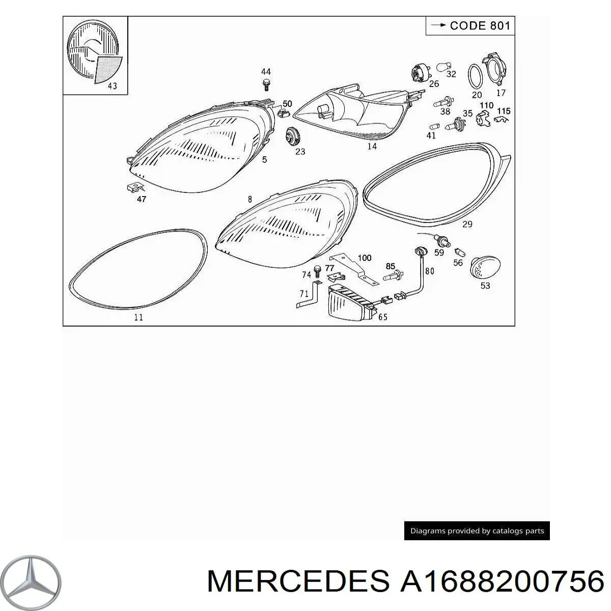 Luzes de nevoeiro esquerdas para Mercedes A (W168)