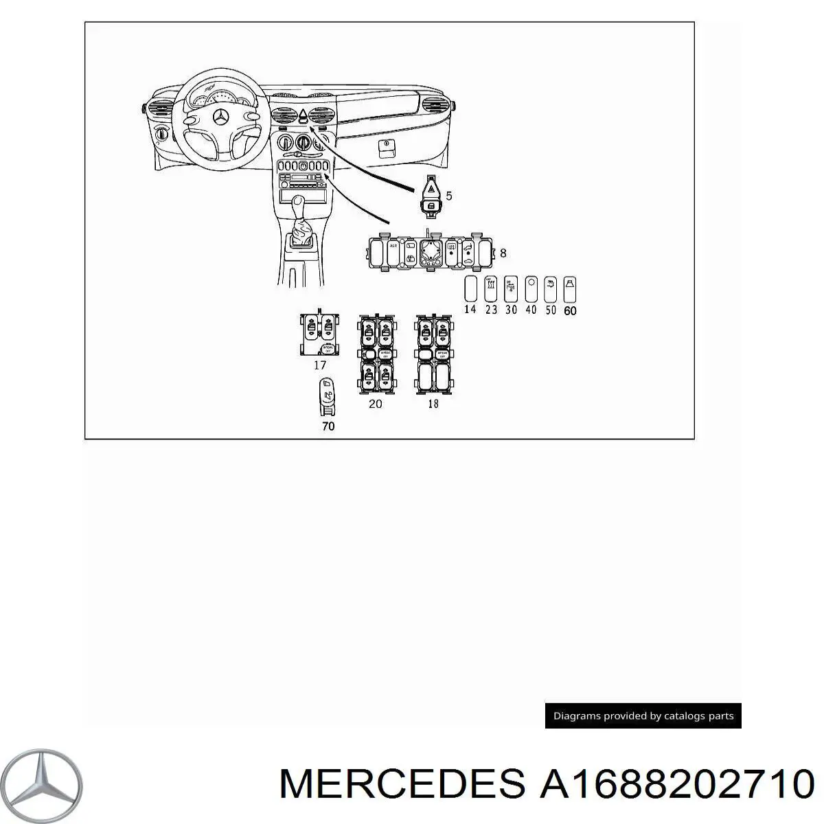 A1688202710 Mercedes unidade de botões de controlo de elevador de vidro de consola central