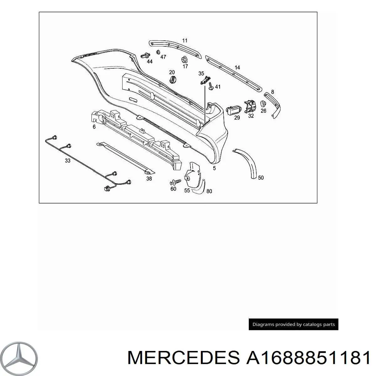 1688851181 Mercedes заглушка бампера буксировочного крюка задняя