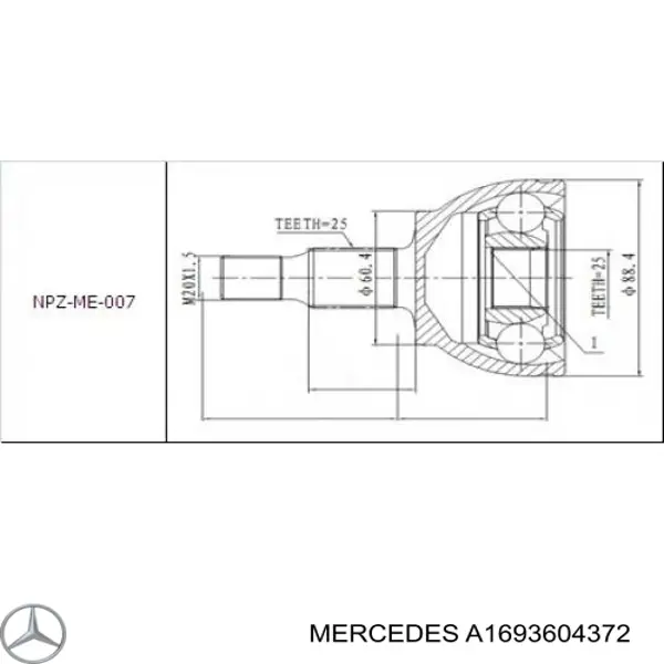 Левая полуось A1693604372 Mercedes