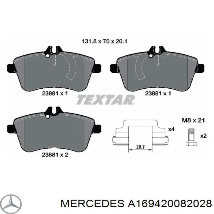 A169420082028 Mercedes колодки тормозные передние дисковые