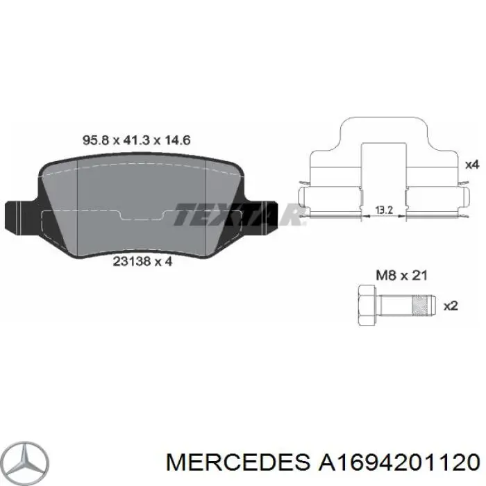 Купить A1694201120 Mercedes Колодки тормозные задние, дисковые