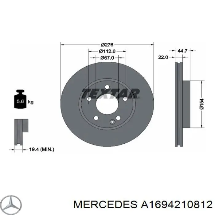 A1694210812 Mercedes диск тормозной передний