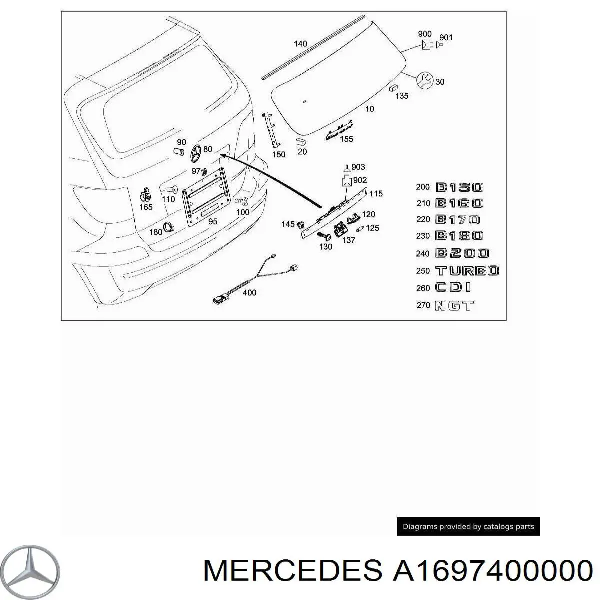 Стекло багажника двери 3/5-й задней (ляды) A1697400000 Mercedes