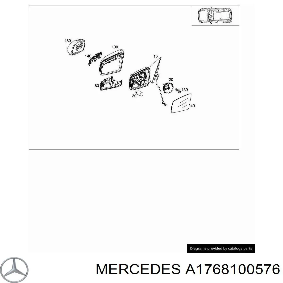 Espelho de retrovisão esquerdo para Mercedes A (W176)