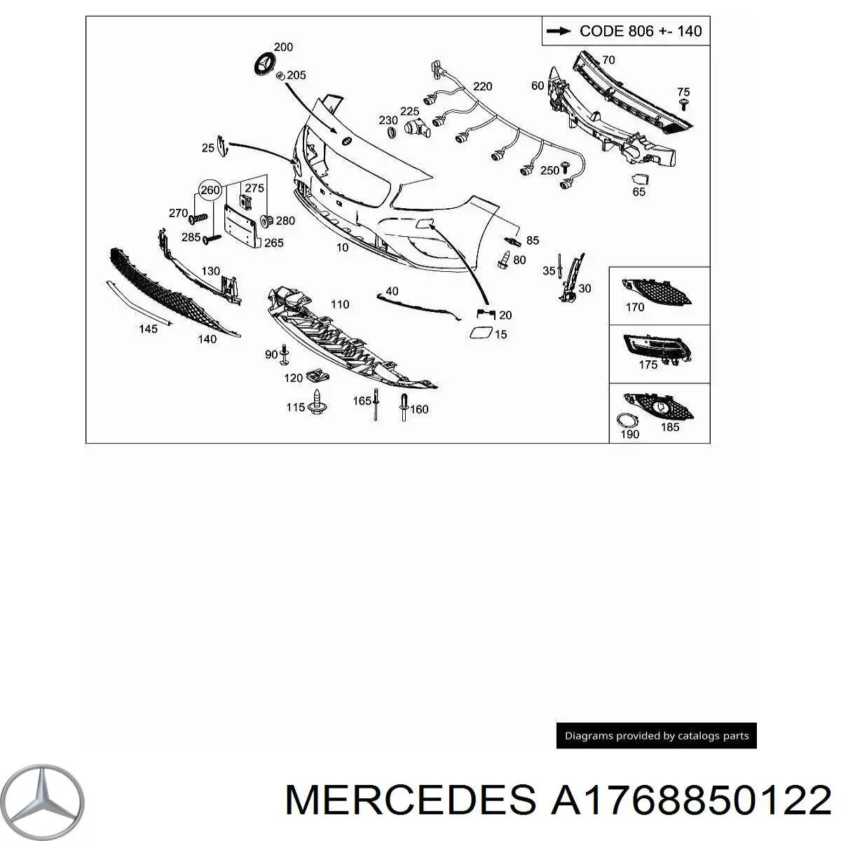 A1768850122 Mercedes tampão dianteira do pára-choque do gancho de reboque