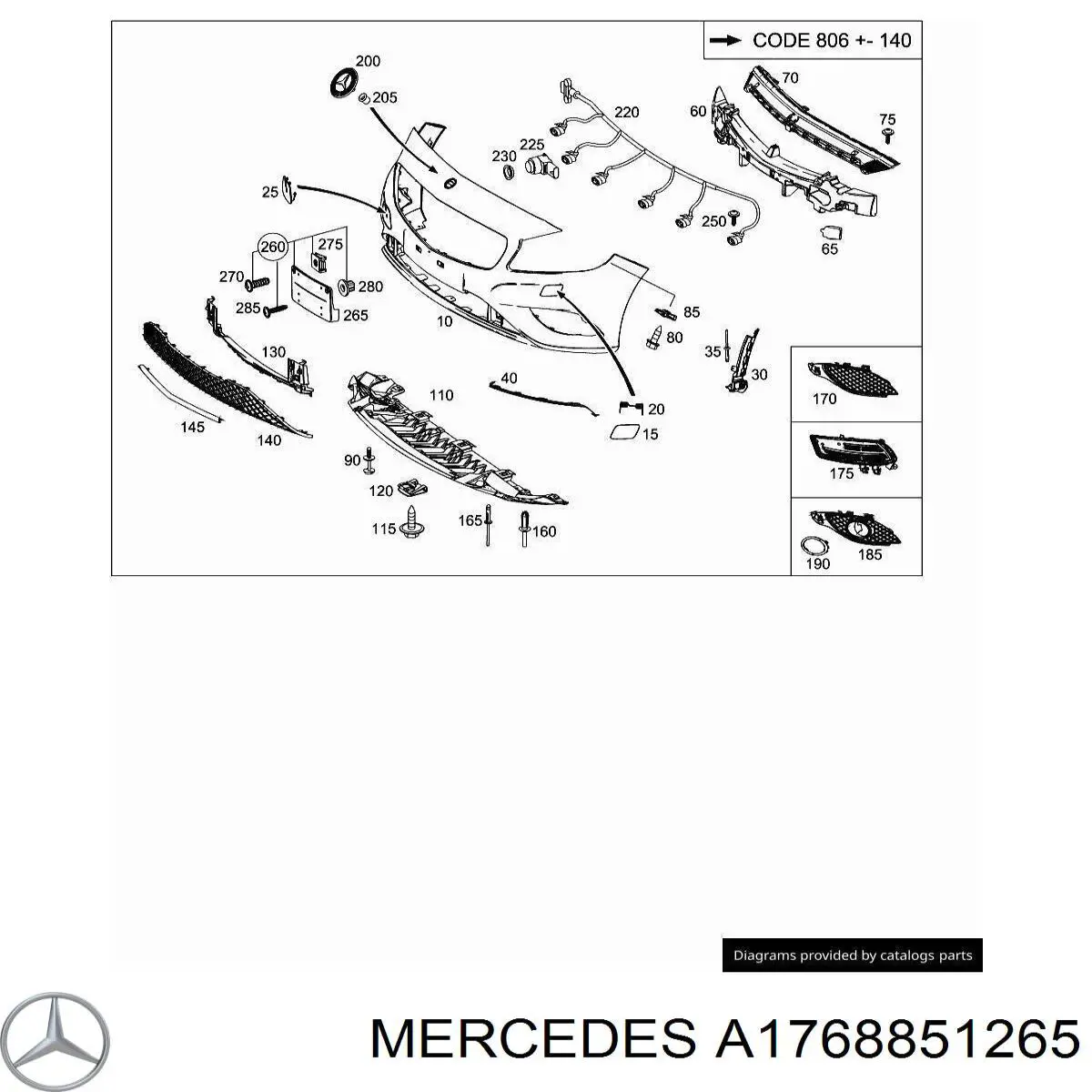 Купить A1768851265 Mercedes Кронштейн бампера переднего