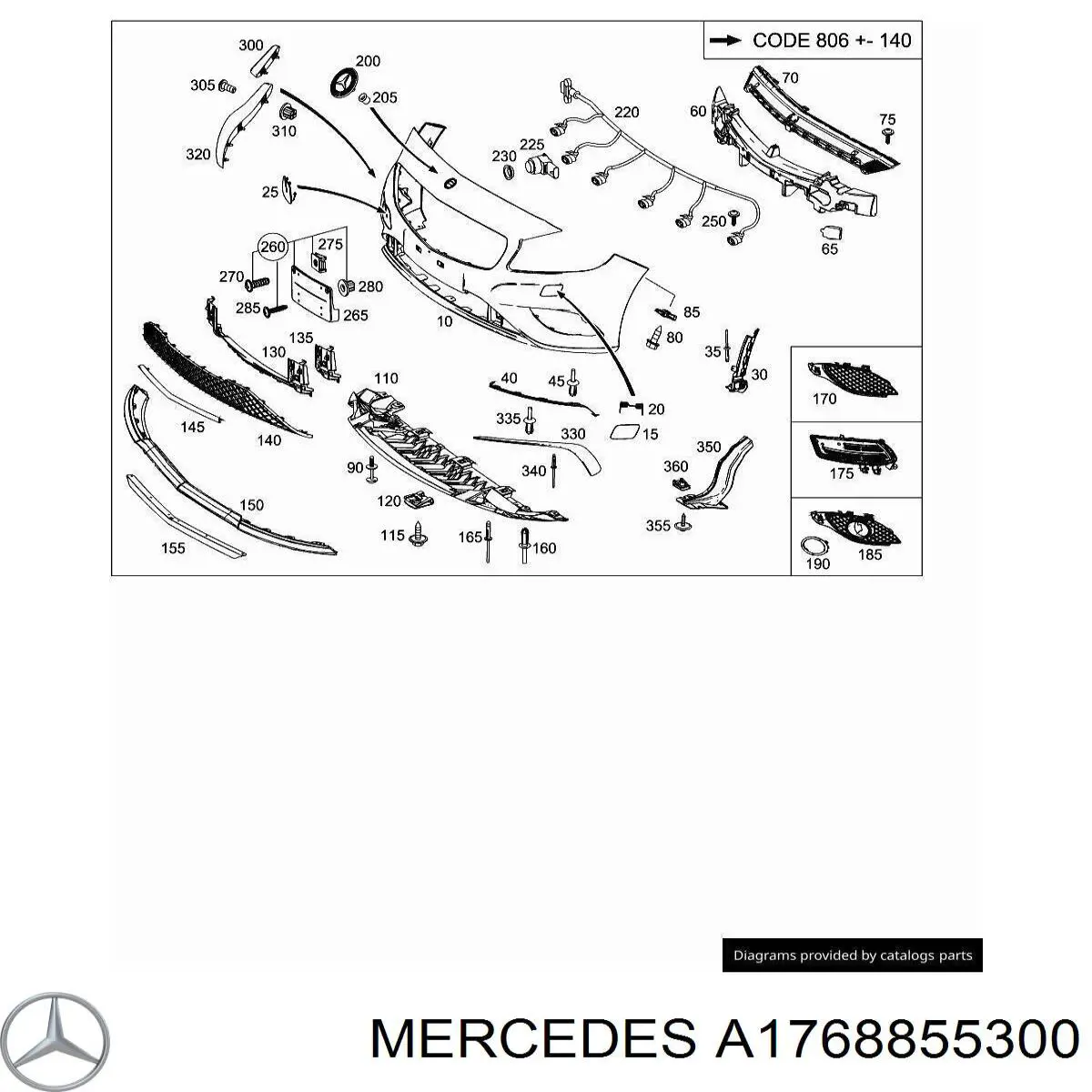 Заглушка (решетка) противотуманных фар бампера переднего левая 1768855300 Mercedes