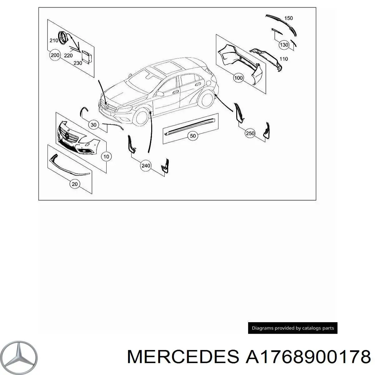 Задние брызговики на Mercedes A (W176)
