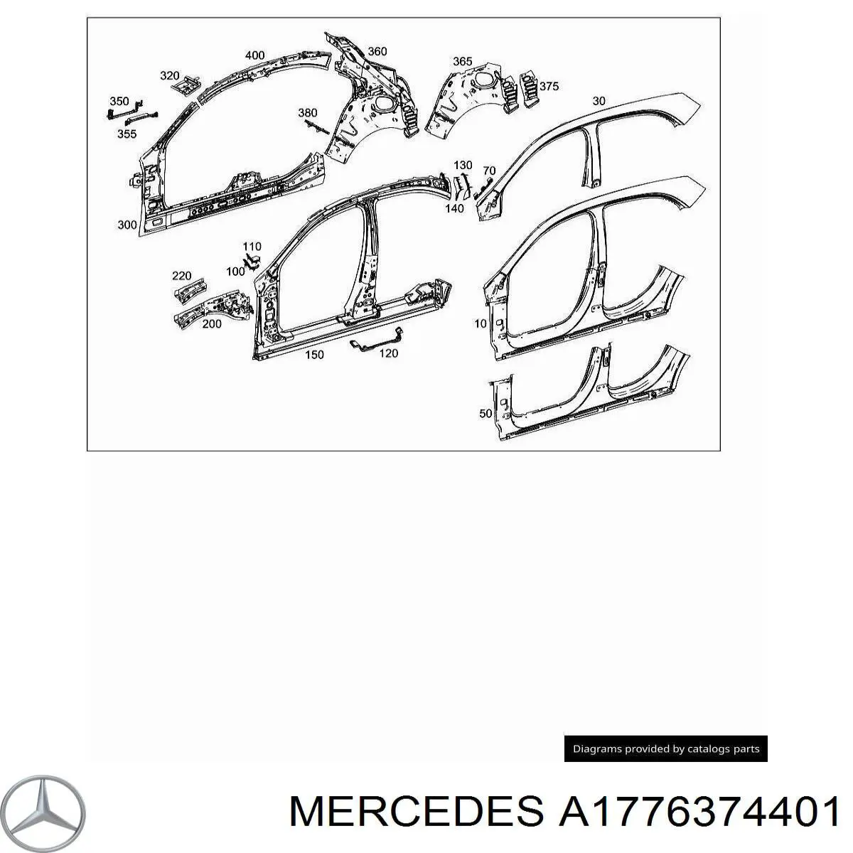 A1776374401 Mercedes montante de carroçaria dianteira direita