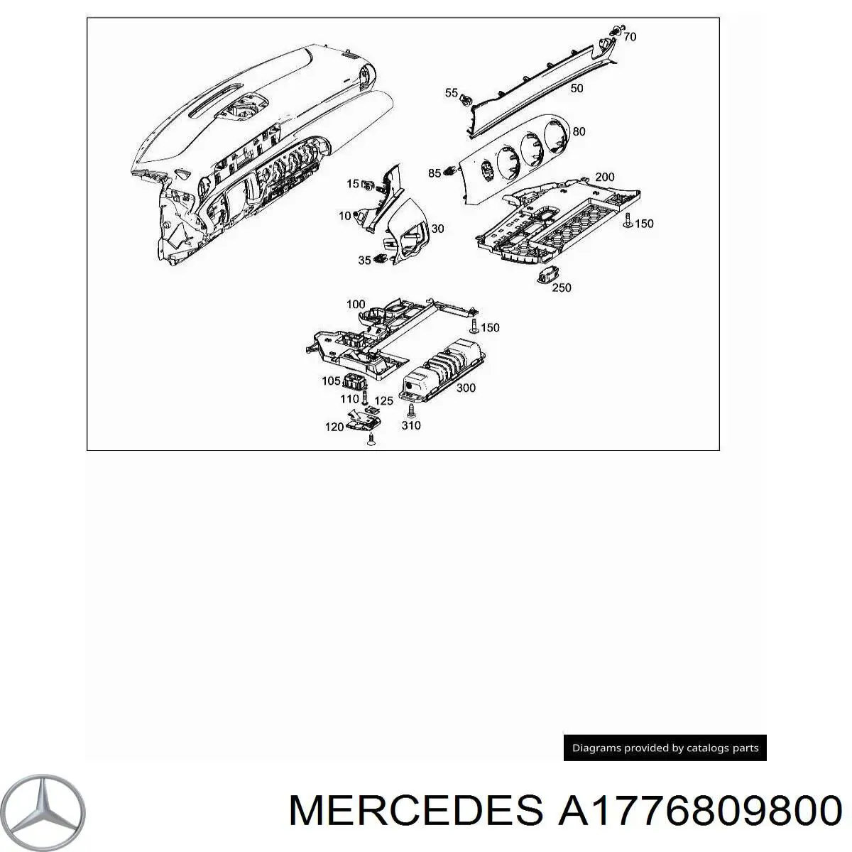 A1776809800 Mercedes Молдинг (накладка) приборной панели "торпедо" центральный