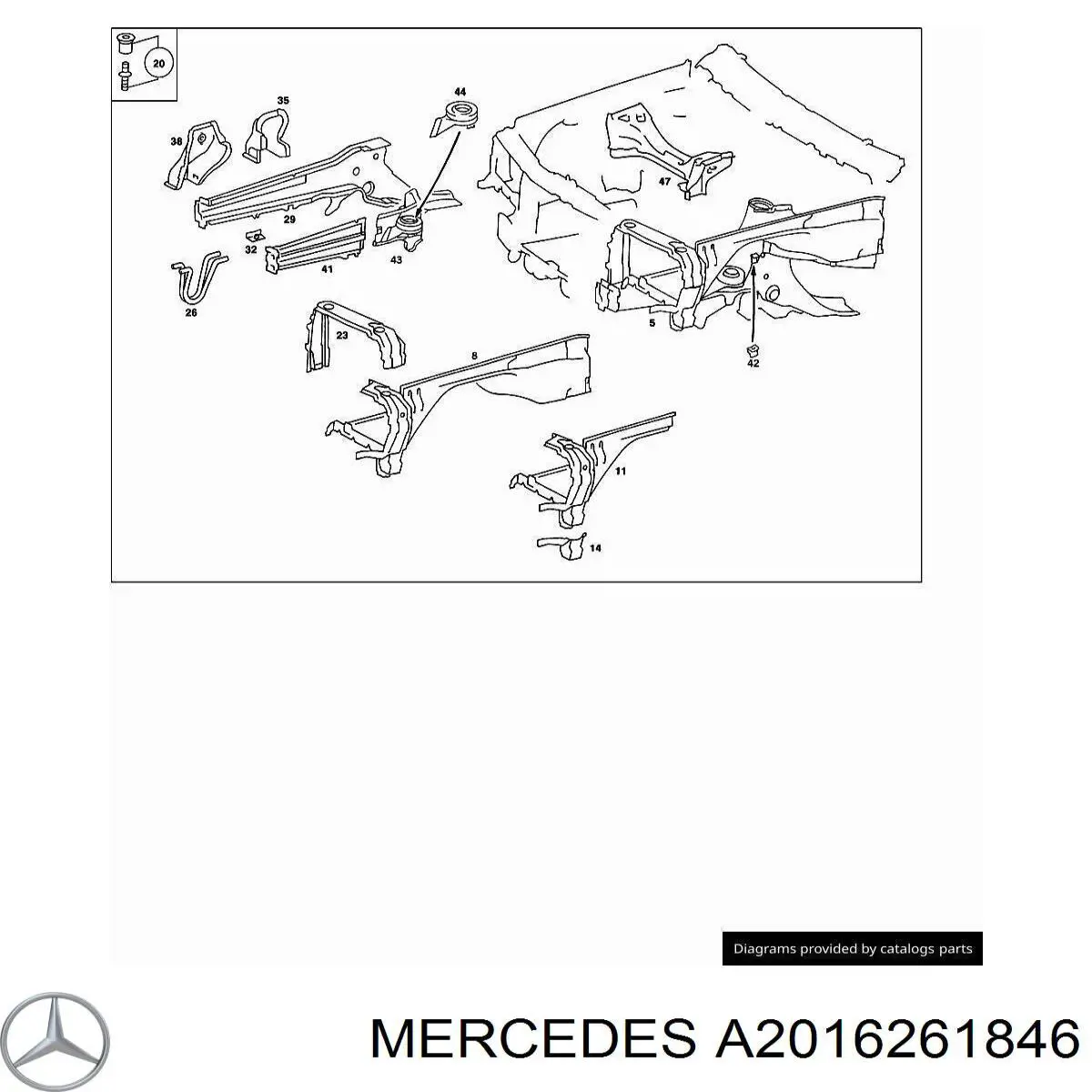 Suporte direito do radiador (painel de montagem de fixação das luzes) para Mercedes C (W201)