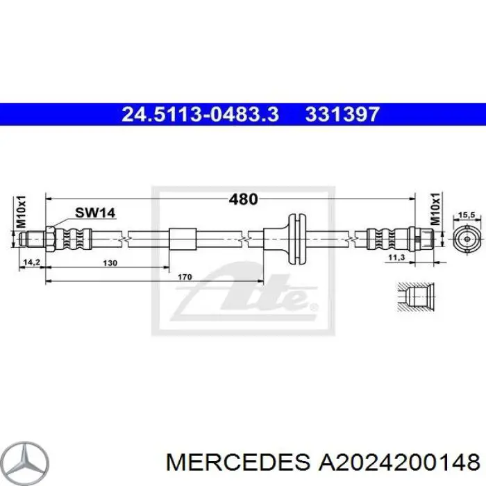 A2024200148 Mercedes шланг тормозной передний