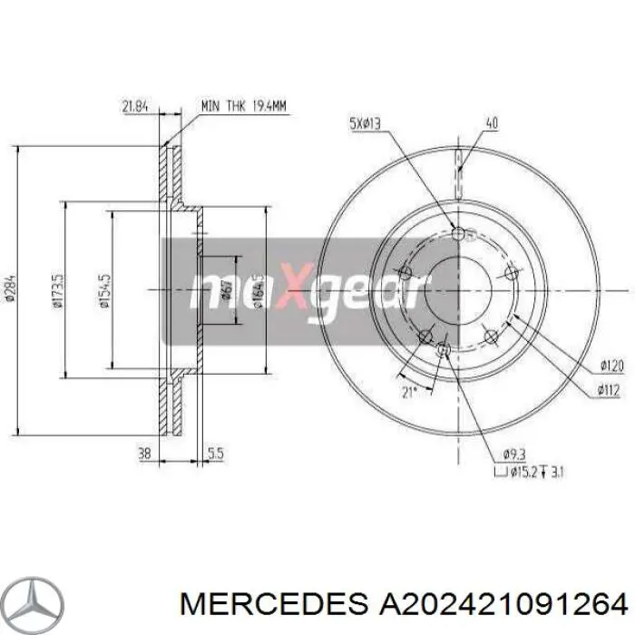 A202421091264 Mercedes диск тормозной передний