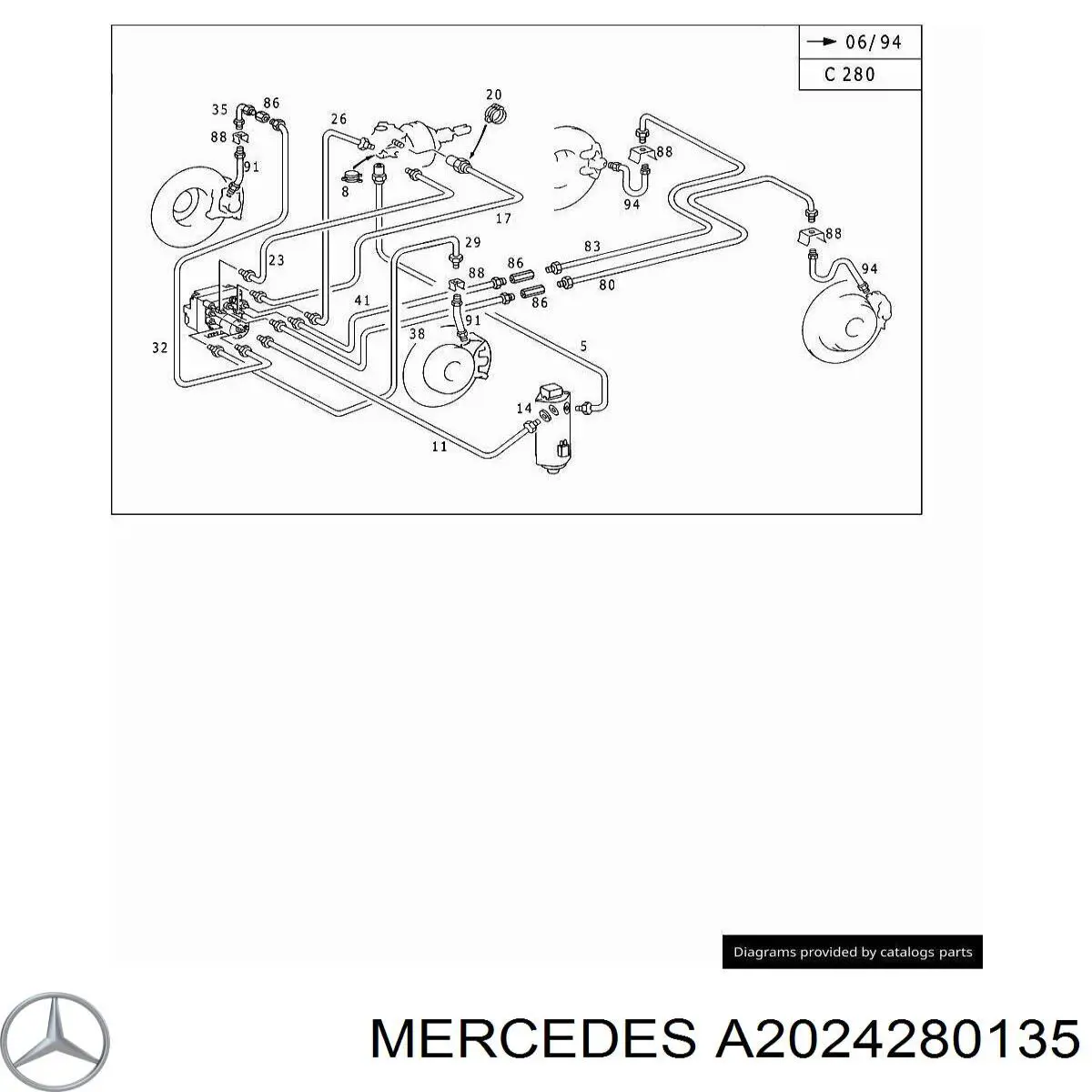 A2024280135 Mercedes шланг тормозной передний