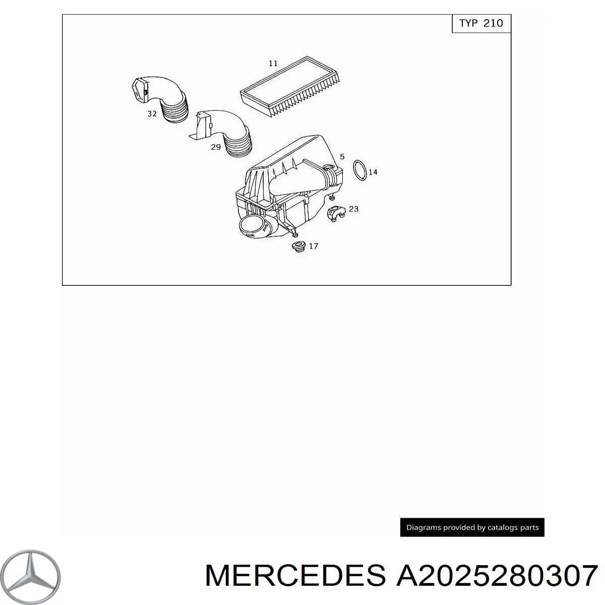 A2025280307 Mercedes cano derivado de ar, entrada de filtro de ar