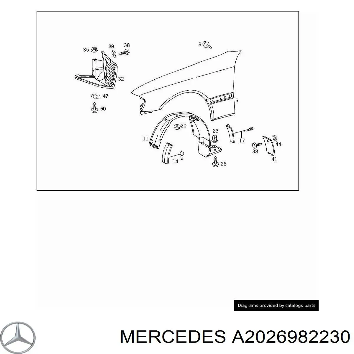 Подкрылок крыла переднего правый передний A2026982230 Mercedes