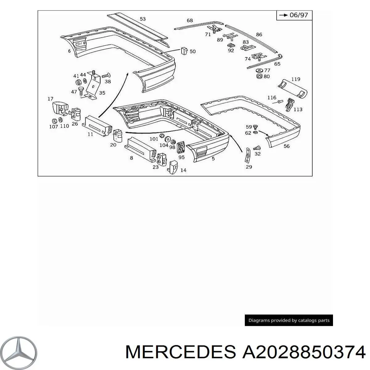 A2028850374 Mercedes Молдинг заднего бампера, левый