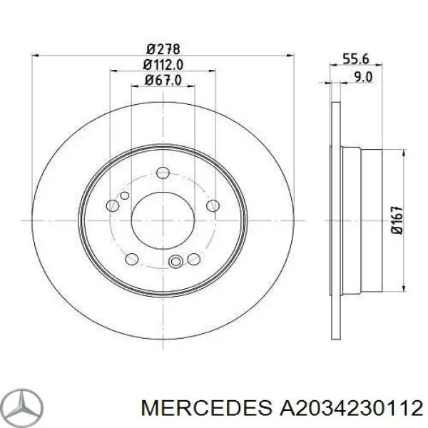 A2034230112 Mercedes disco do freio traseiro