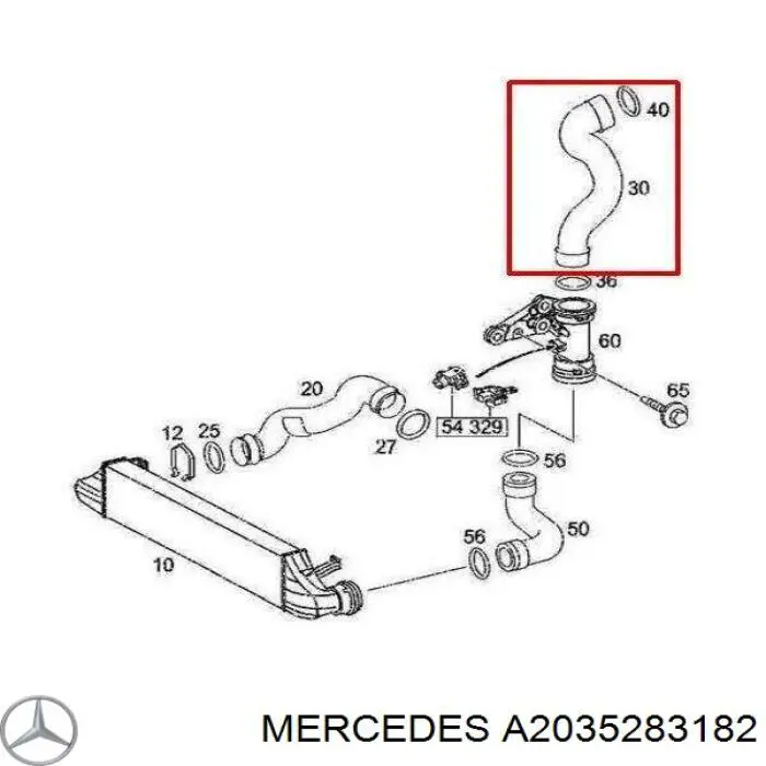 Шланг (патрубок) интеркуллера верхний левый A2035283182 Mercedes