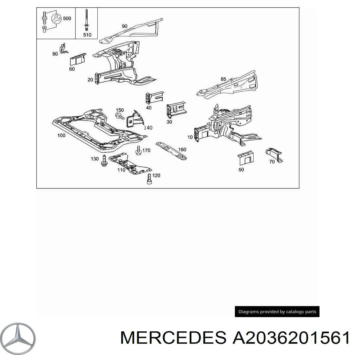 Longarina de chassi dianteira esquerda para Mercedes C (S203)