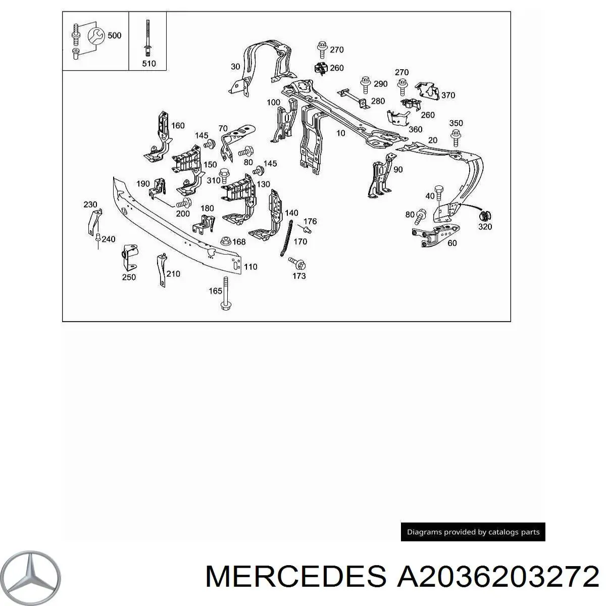 Купить A2036203272 Mercedes Суппорт радиатора правый (монтажная панель крепления фар)