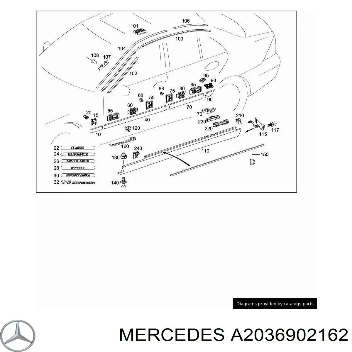 Moldura da porta dianteira esquerda para Mercedes C (W203)