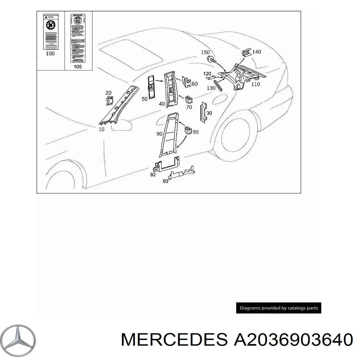 Обшивка стойки кузова внутренняя средняя нижняя правая A2036903640 Mercedes