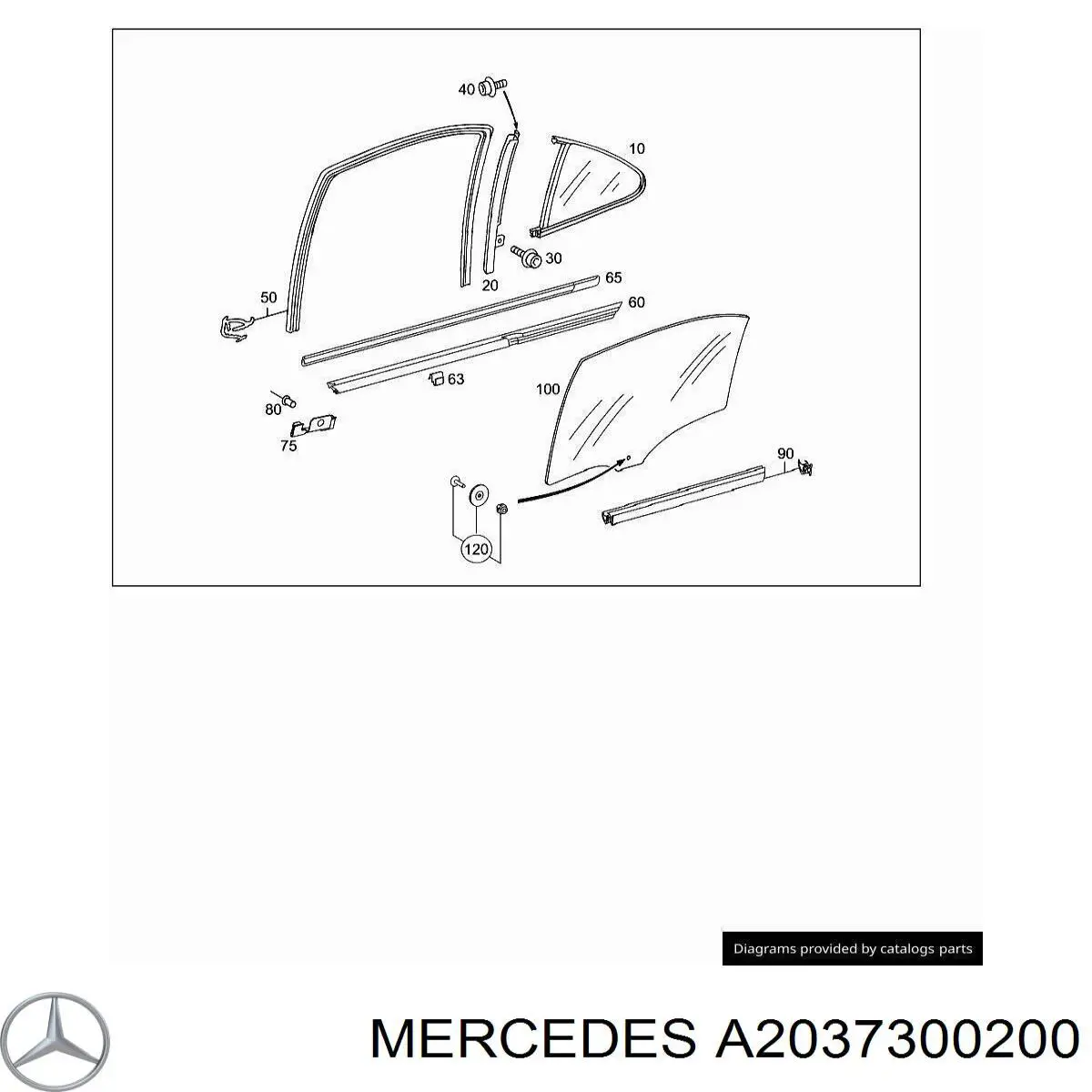 Vidro de janelo da porta traseira direita para Mercedes C (W203)