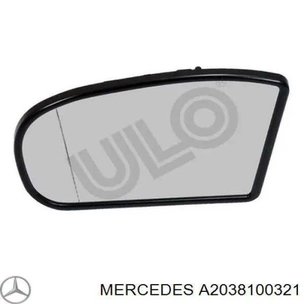 A203810032164 Mercedes elemento espelhado do espelho de retrovisão esquerdo