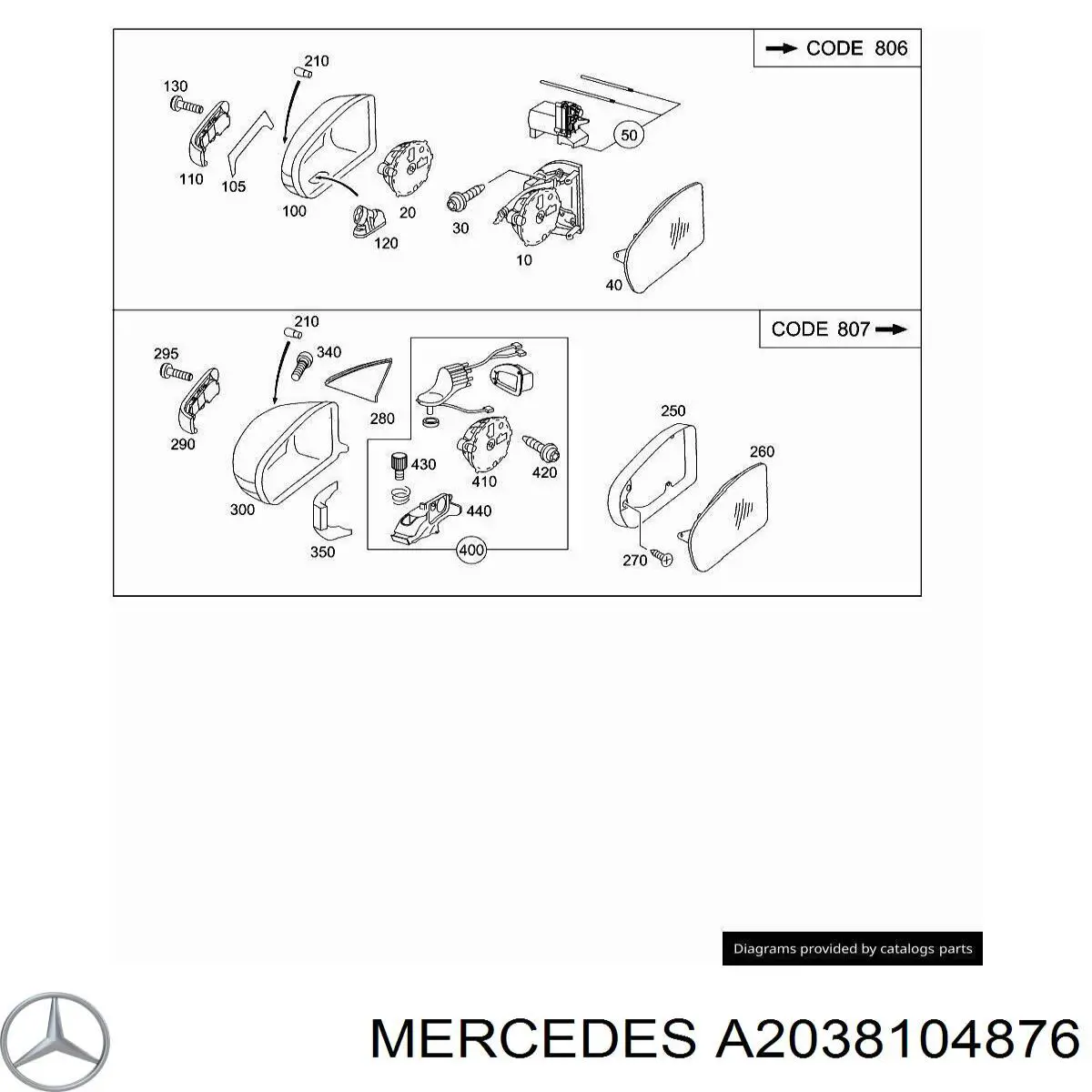 Купить 2038104876 Mercedes Боковое зеркало заднего вида правое