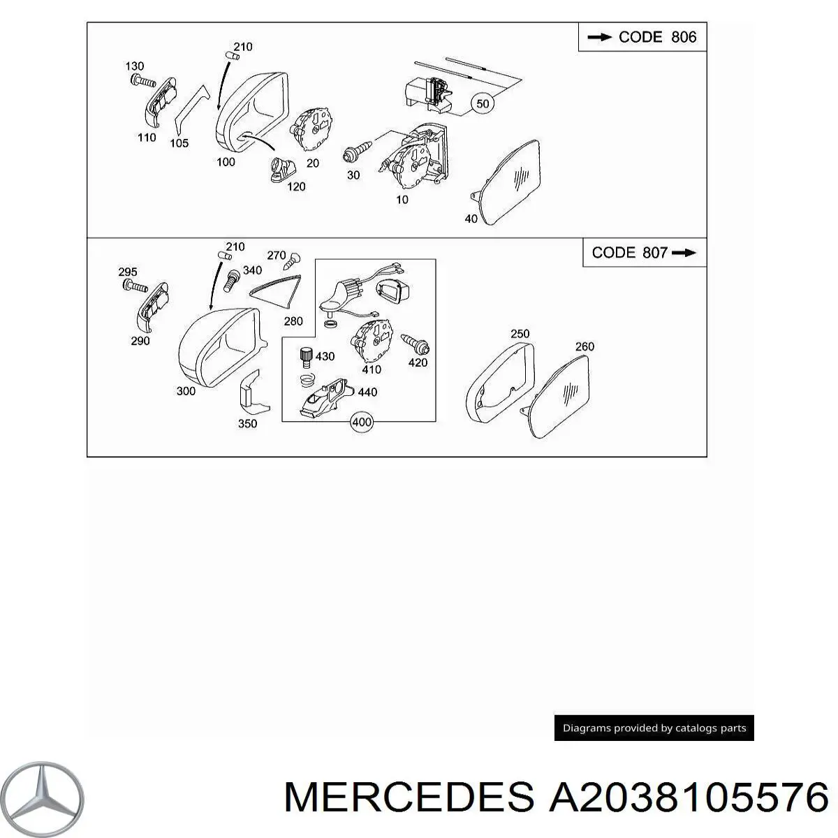Зеркало заднего вида правое Mercedes A2038105576