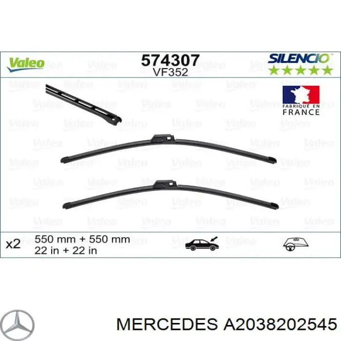 A2038207000 Mercedes limpa-pára-brisas do pára-brisas, kit de 2 un.