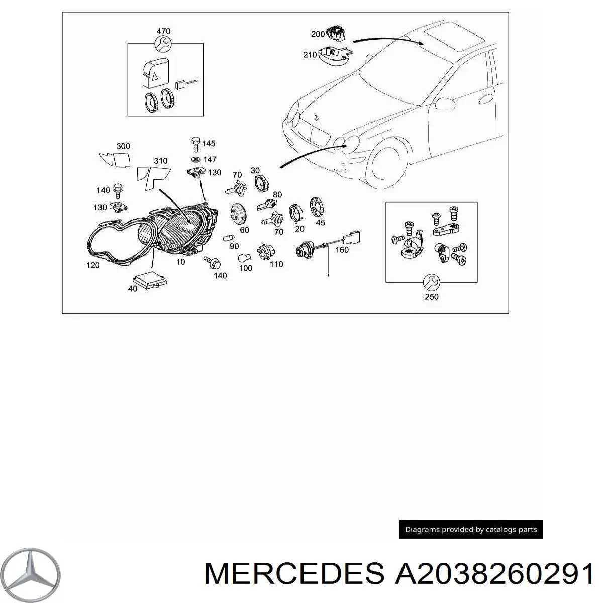 Bucim de vidro da luz direita para Mercedes C (S203)