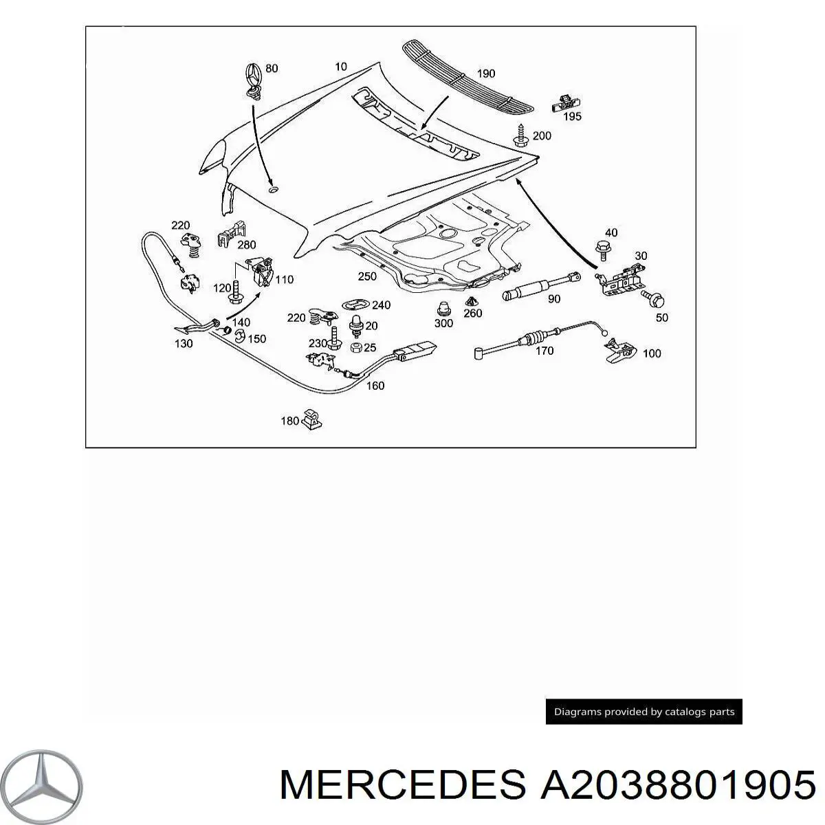 Решетка капота A20388019059723 Mercedes